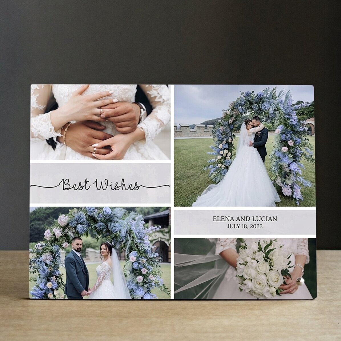 Personalised desk photo frame with 4 photos and text - Stone House