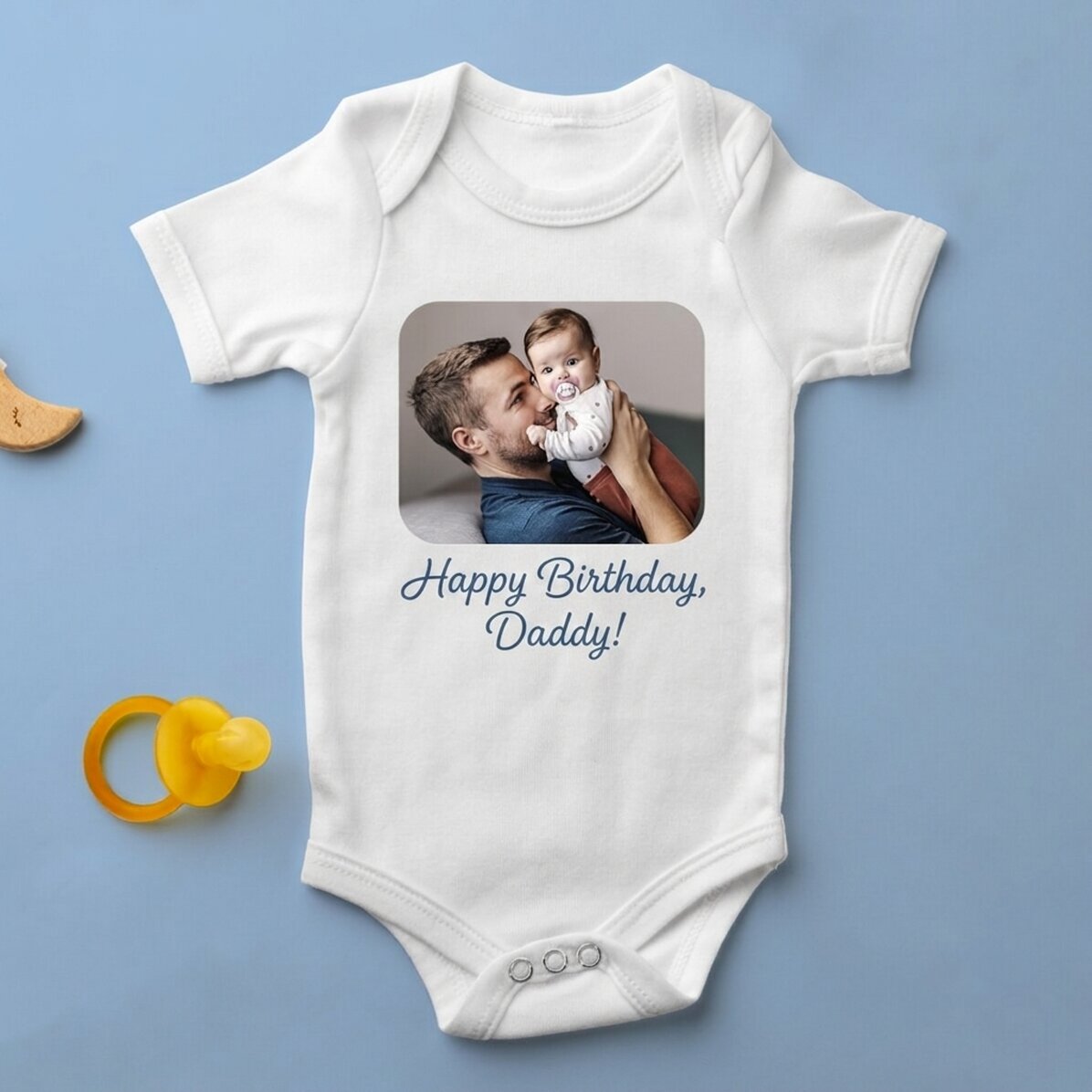 Personalised baby bodysuit with photo and text