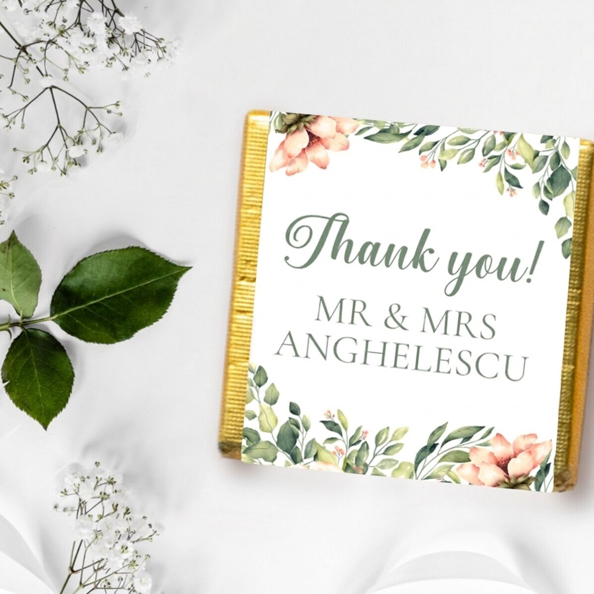 Personalised mini chocolate favour with message - Thank you!