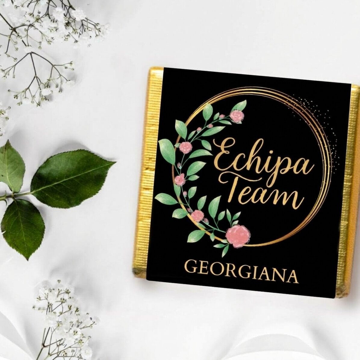 Personalised mini chocolate favour with message - Floral