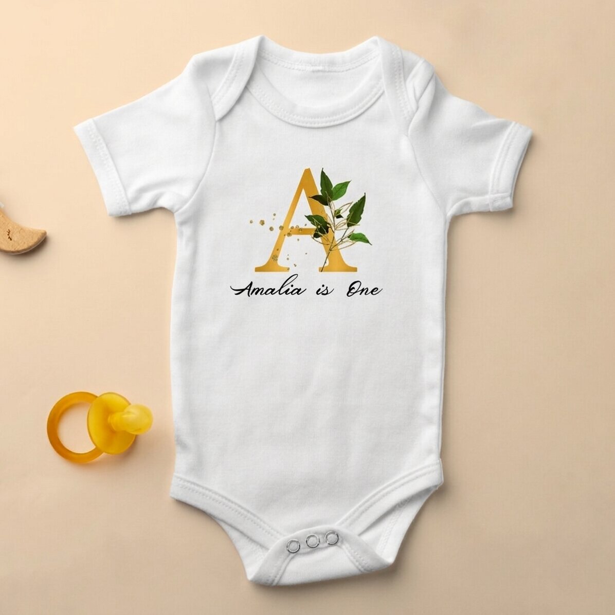 Personalised baby bodysuit with initial and message