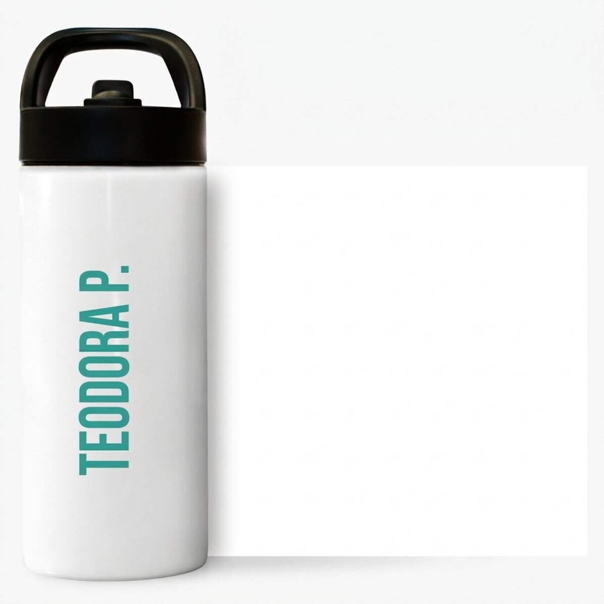 Thermos with handle and straw personalised with name vertically