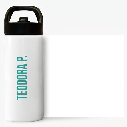 Thermos with handle and straw personalised with name vertically