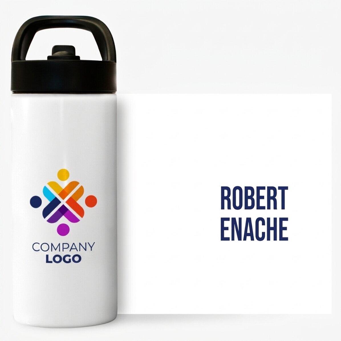 Thermos flask with handle and straw, personalised with logo and name