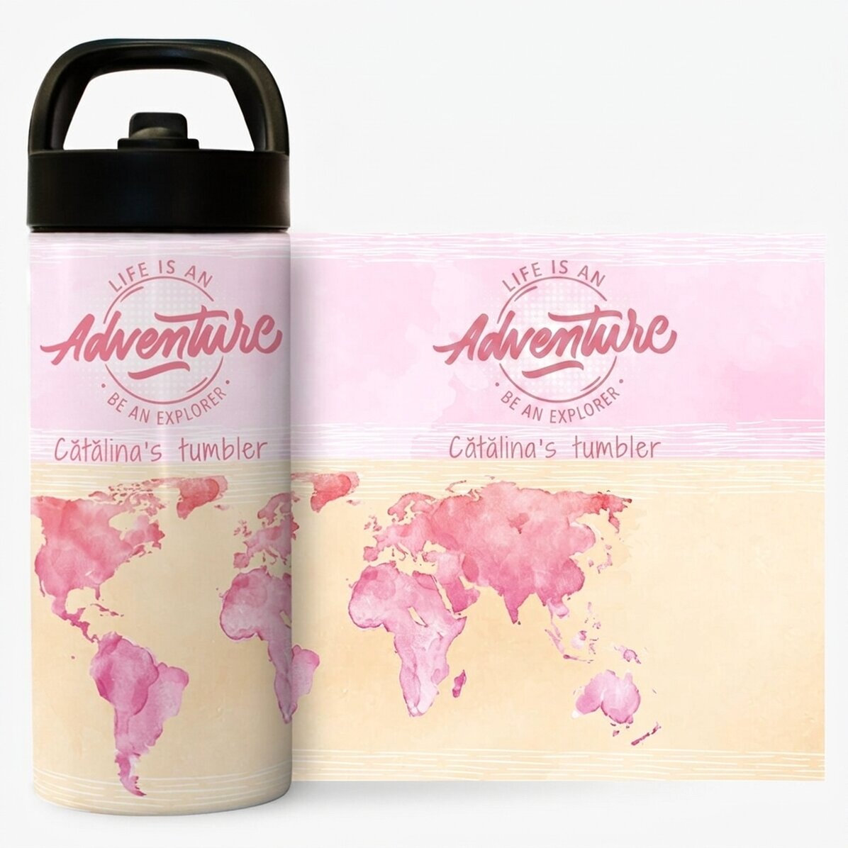 Thermos with handle and straw personalised with name - Be an explorer