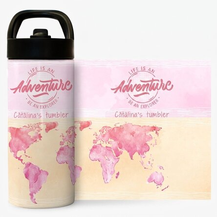 Thermos with handle and straw personalised with name - Be an explorer