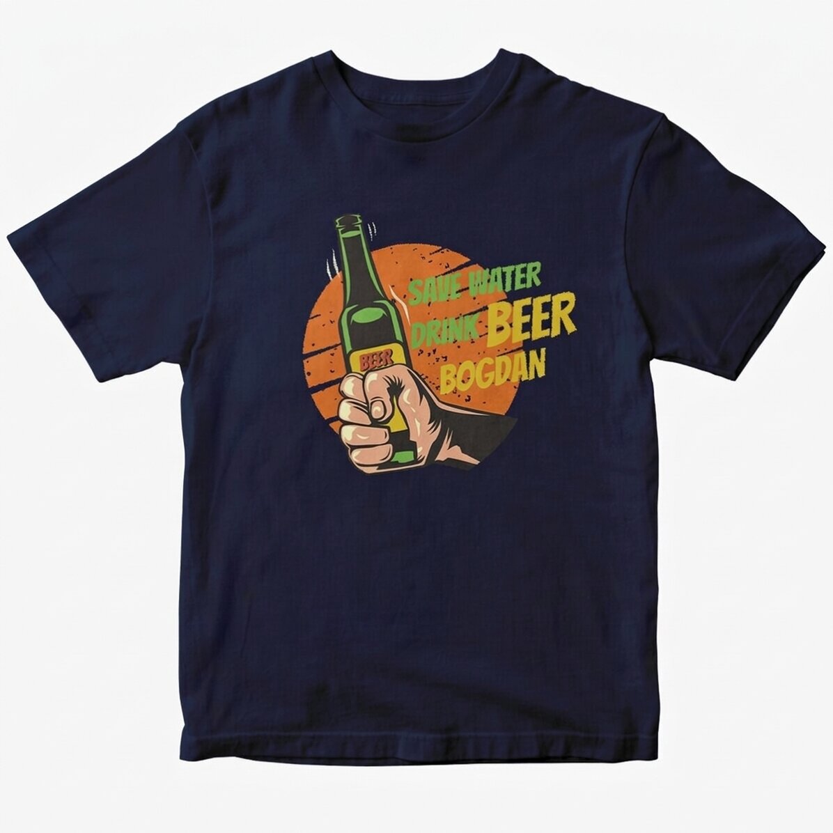 Custom cotton T-shirt with text - Save water, drink beer