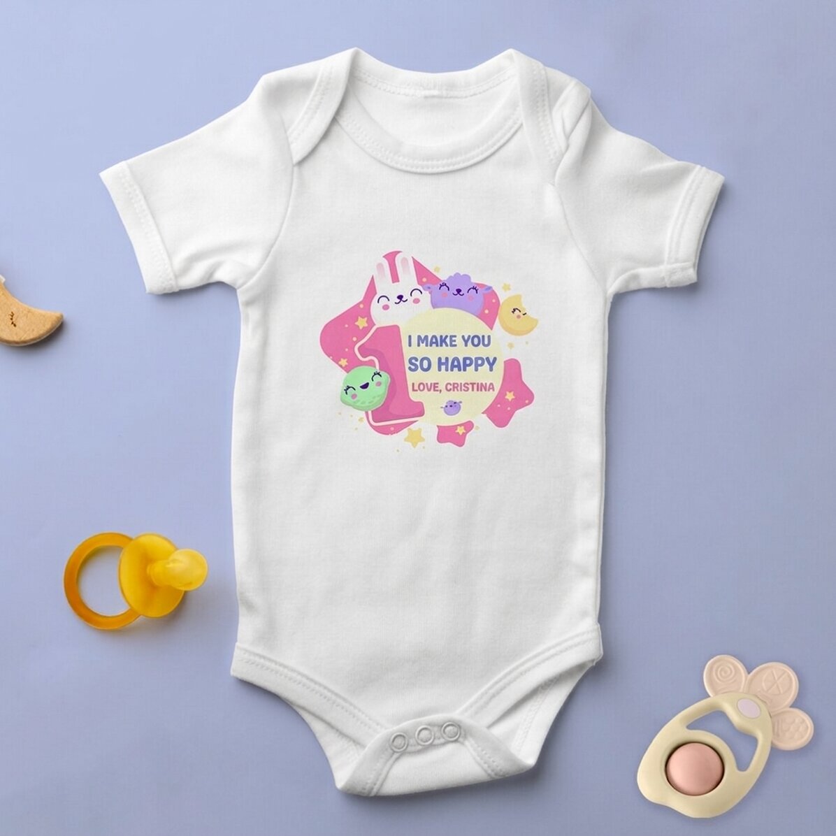 Personalised baby bodysuit with message - 1st birthday