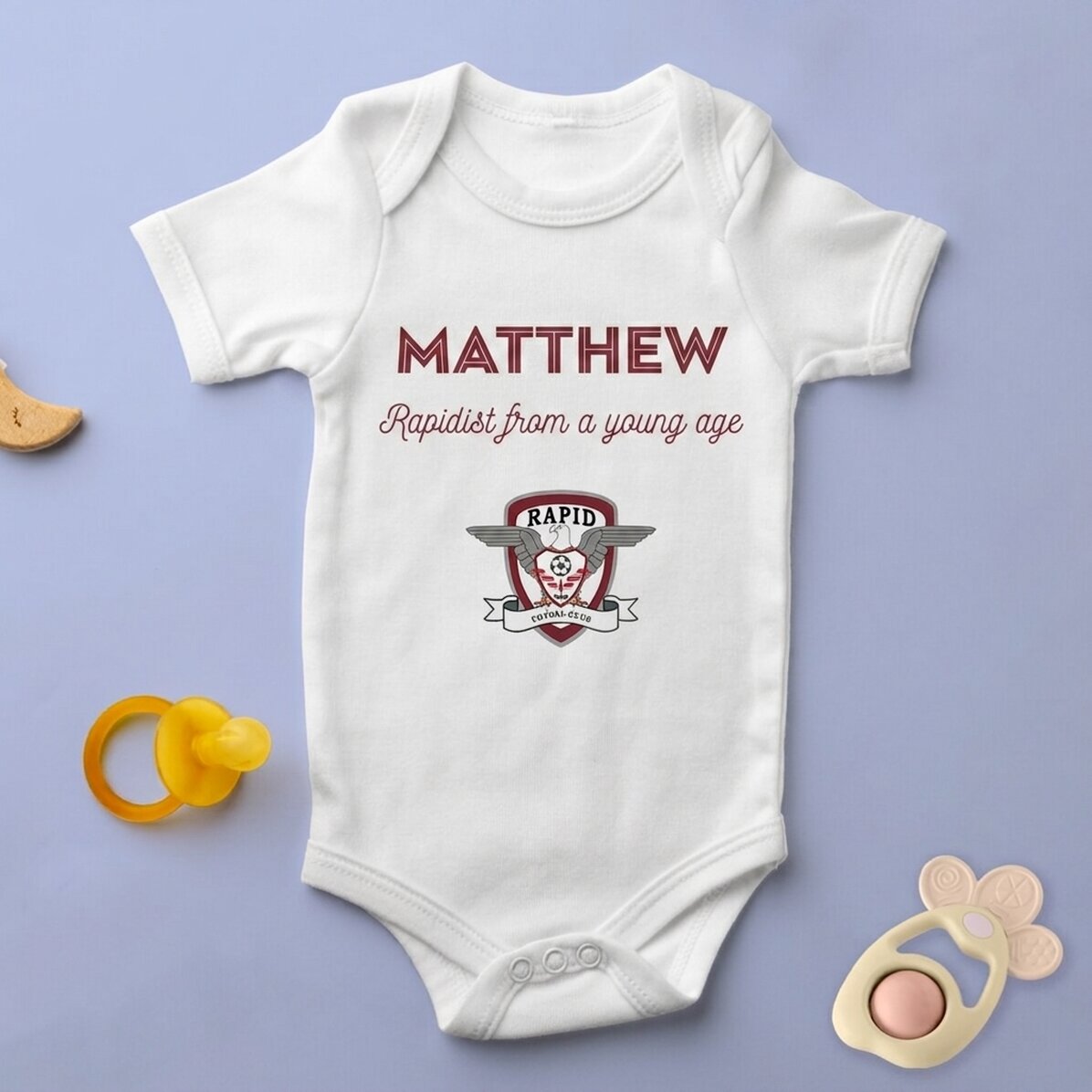FC Rapid baby bodysuit personalised with message - Rapidist from an early age