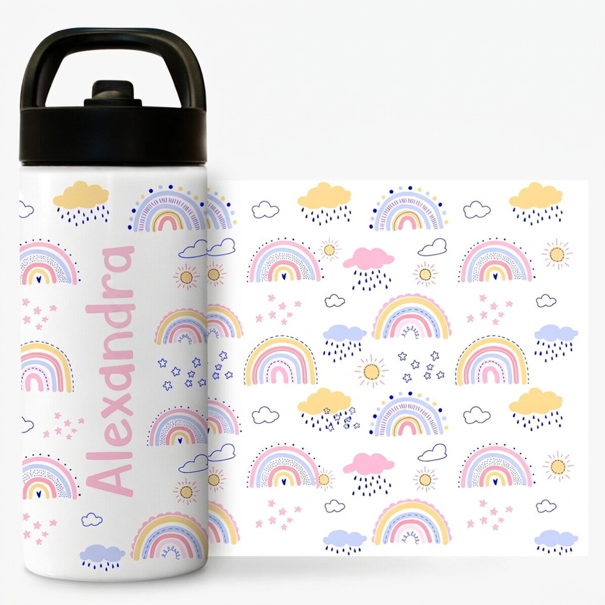 Thermos with handle and straw personalised with name - Rainbow
