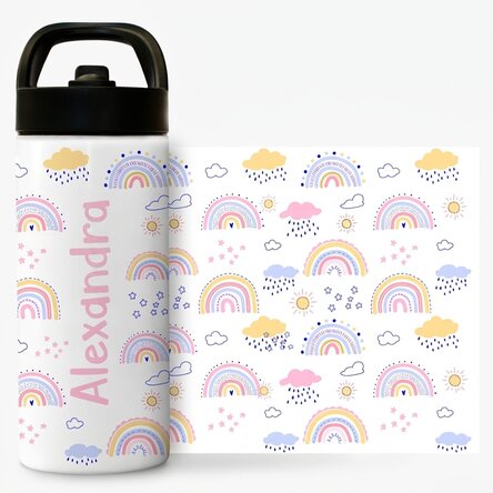 Thermos with handle and straw personalised with name - Rainbow
