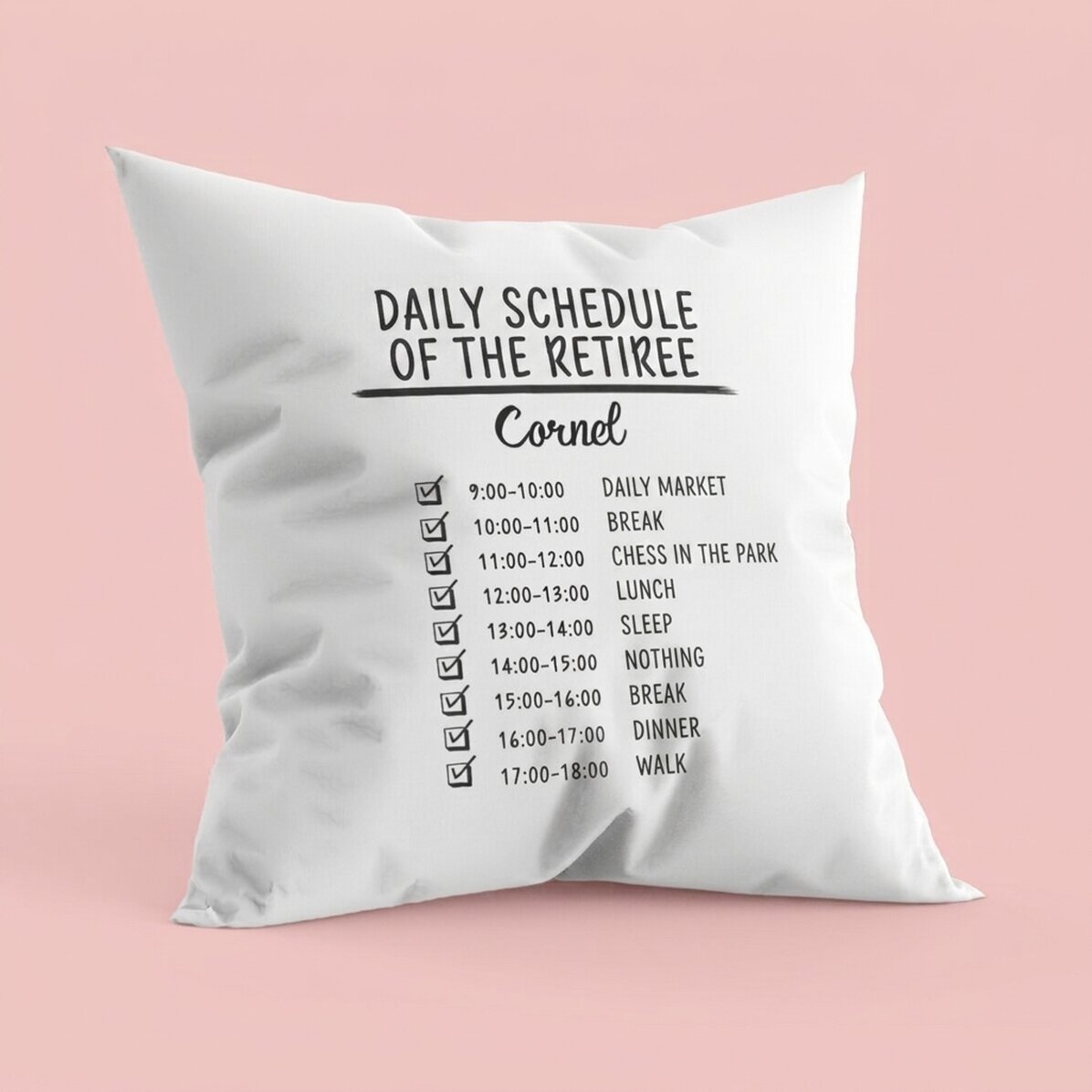 Personalised cushion with text - Daily schedule