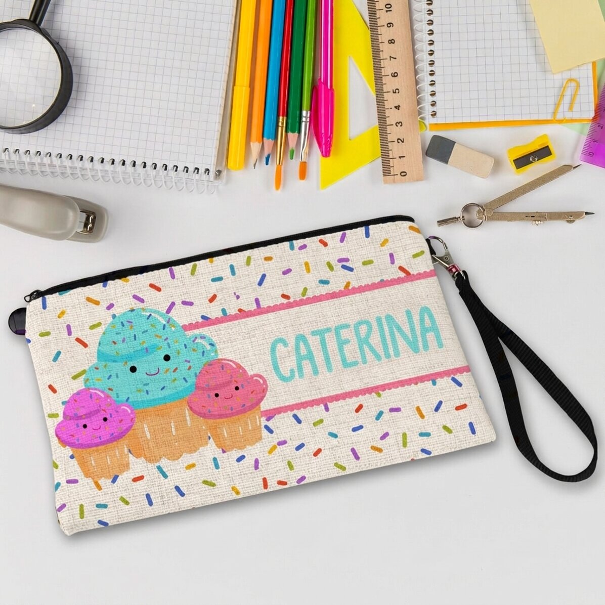 Personalised accessory bag with name - Cupcakes