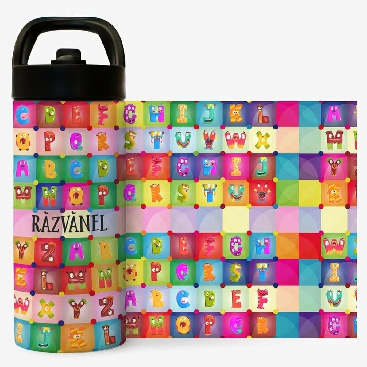 Thermos with handle and straw personalised with name - Alphabet