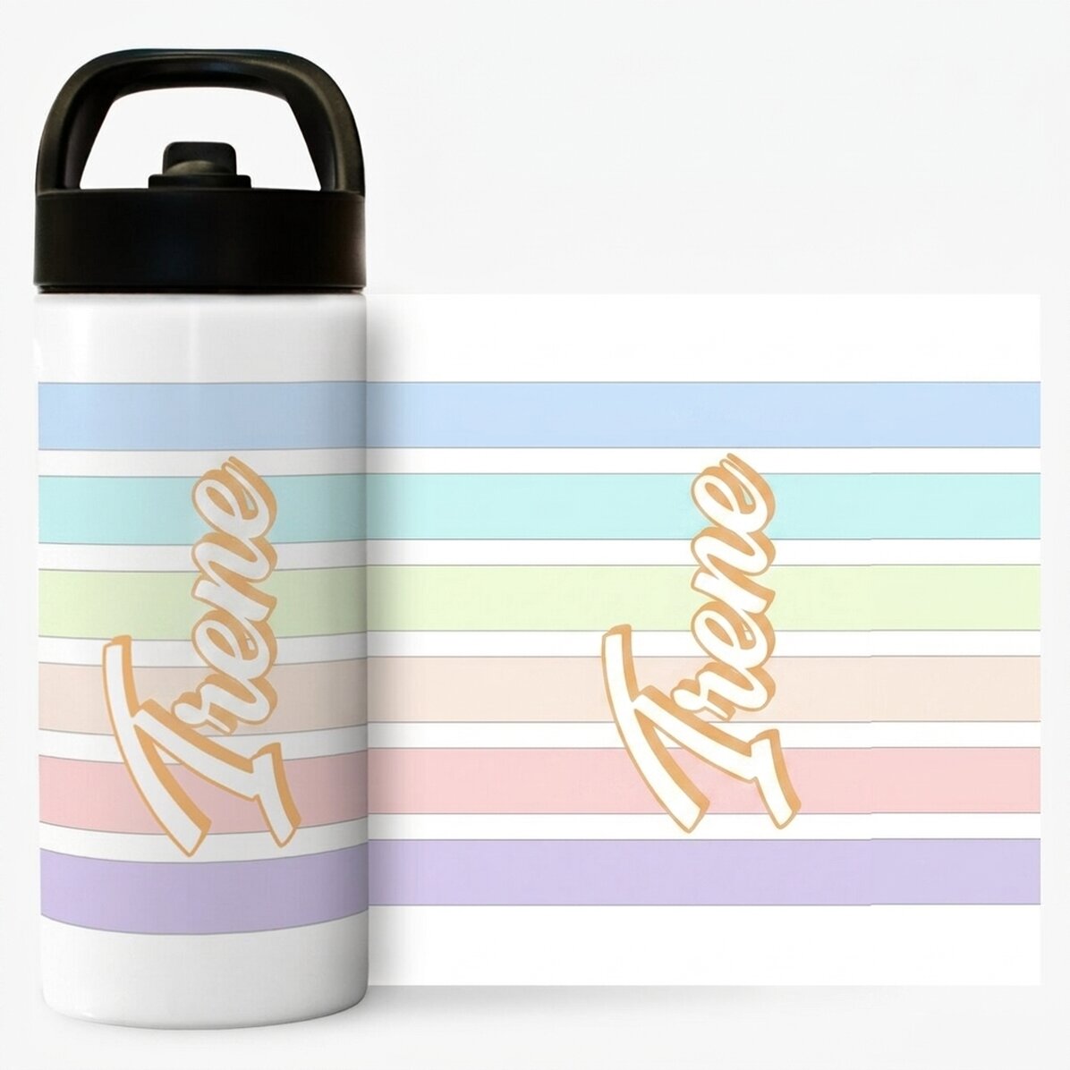 Thermos with handle and straw personalised with name - Colourful stripes