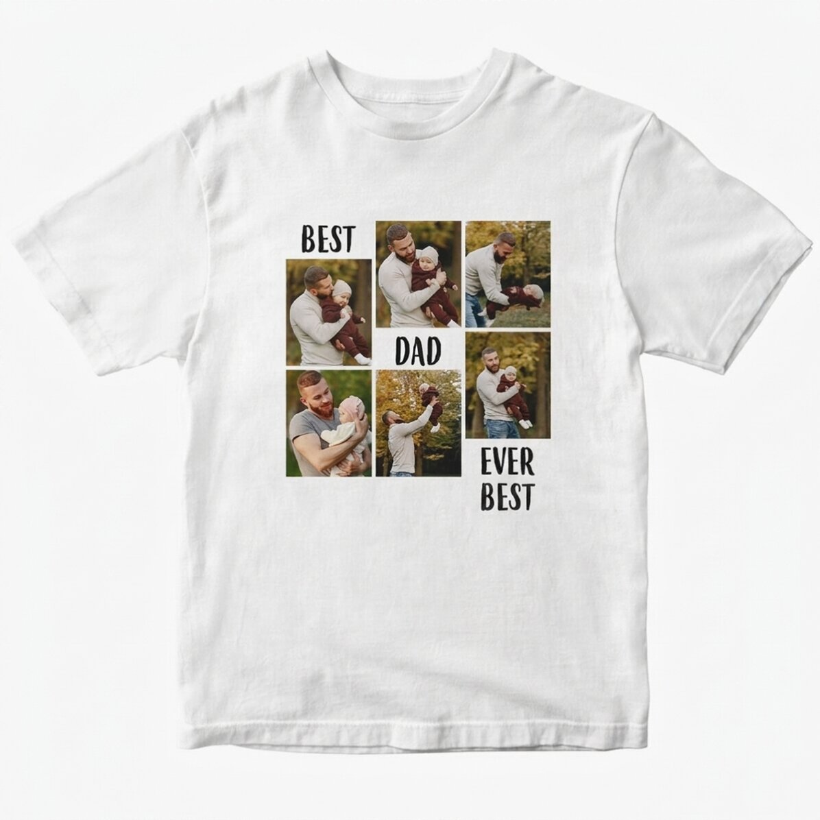 Custom cotton T-shirt with text and 6 photos - Best dad ever