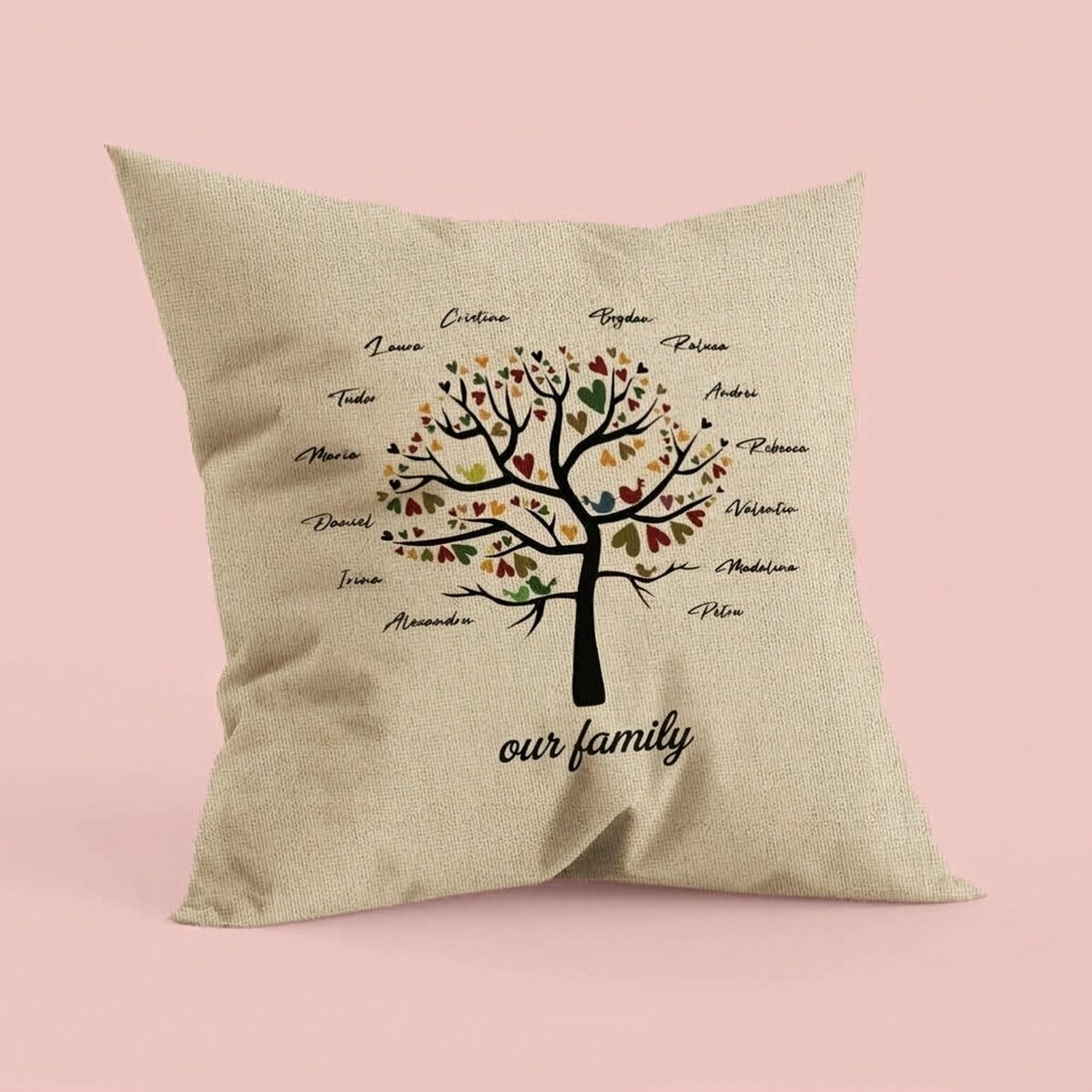 Personalised cushion with text – Our family – In