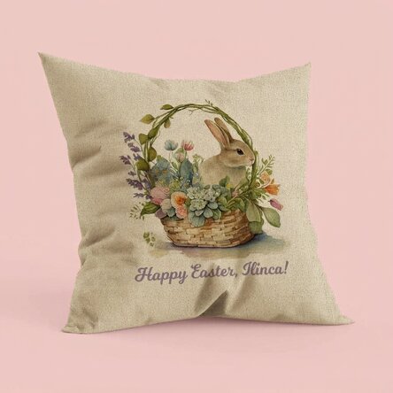 Personalised cushion with text – Happy Easter – In
