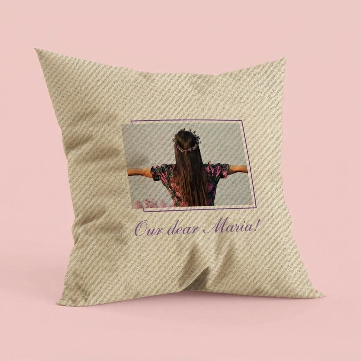Personalised cushion with a photo and message - In
