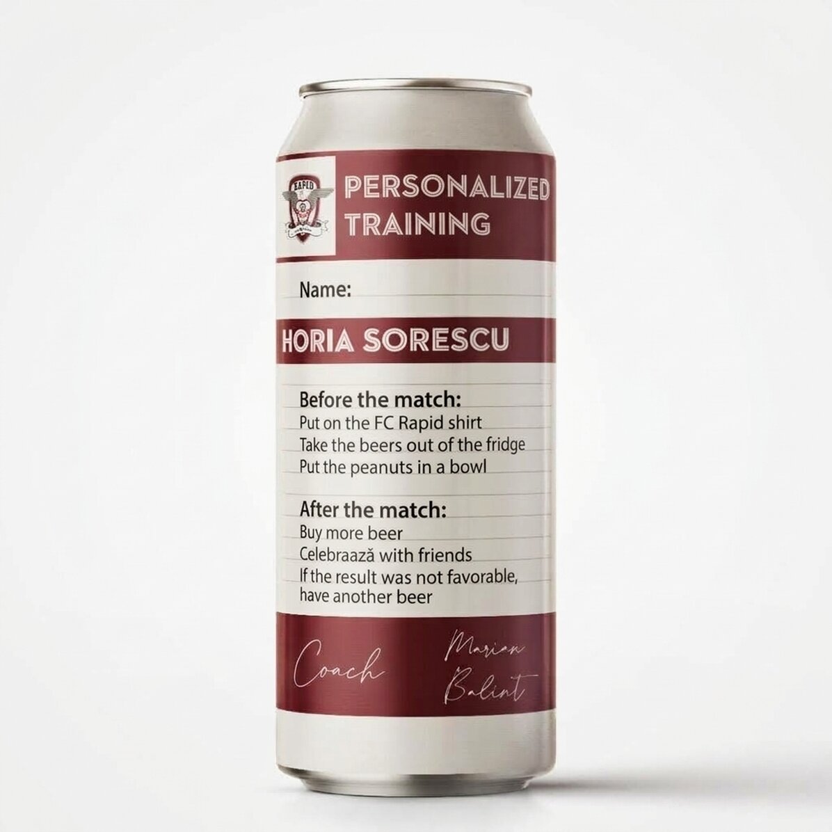 FC Rapid personalised beer can with text - Personalised training