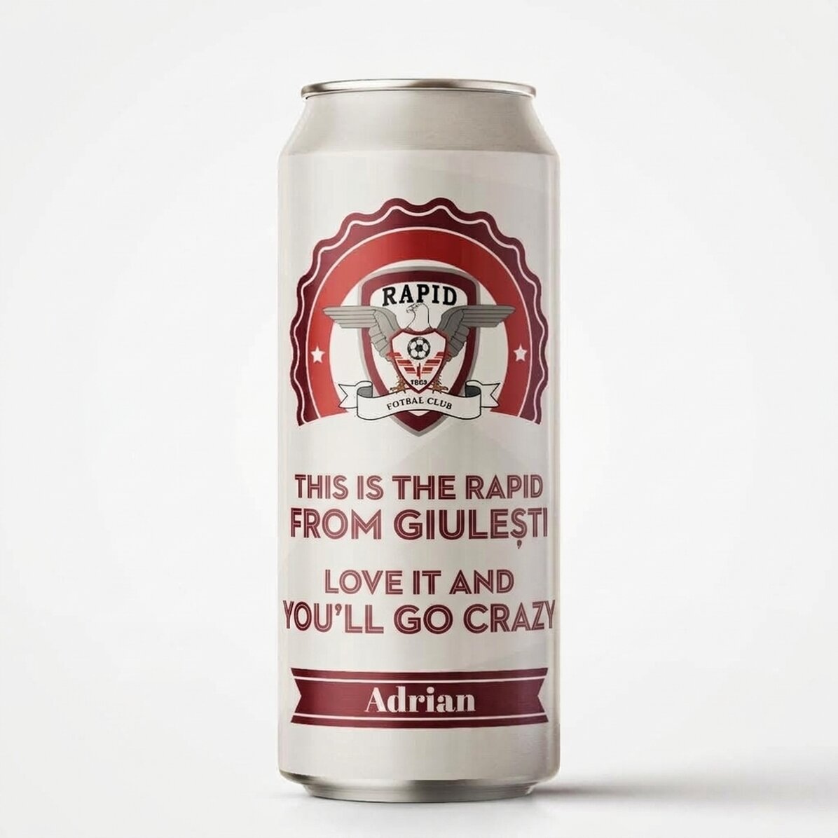 FC Rapid canned beer personalised with text - Rapidul din Giulesti