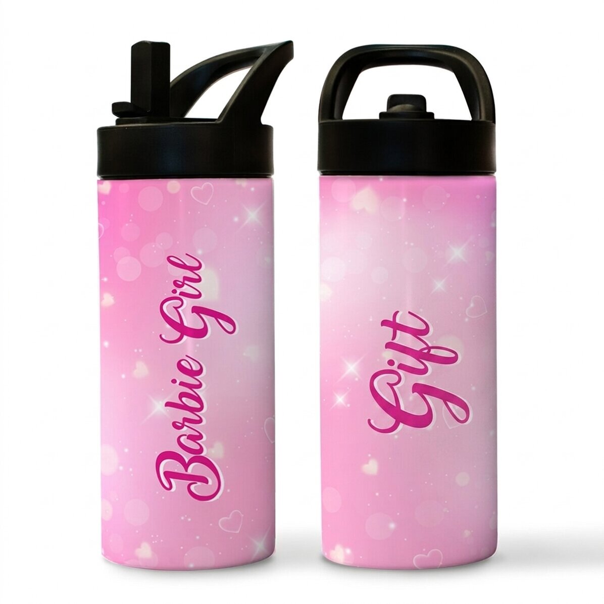 Thermos with handle and straw personalised with name - Barbie