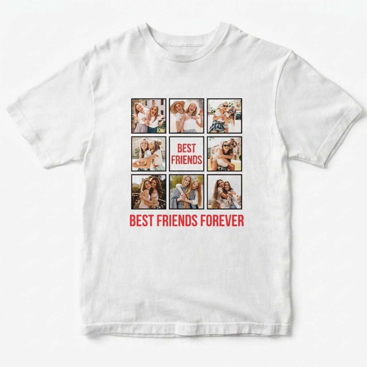 Personalised cotton T-shirt with 8 photos and text - Best Friends Forever