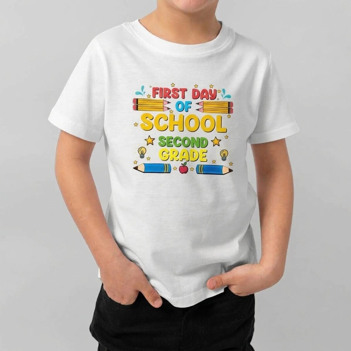 Customised cotton T-shirt for children with text - First day of school