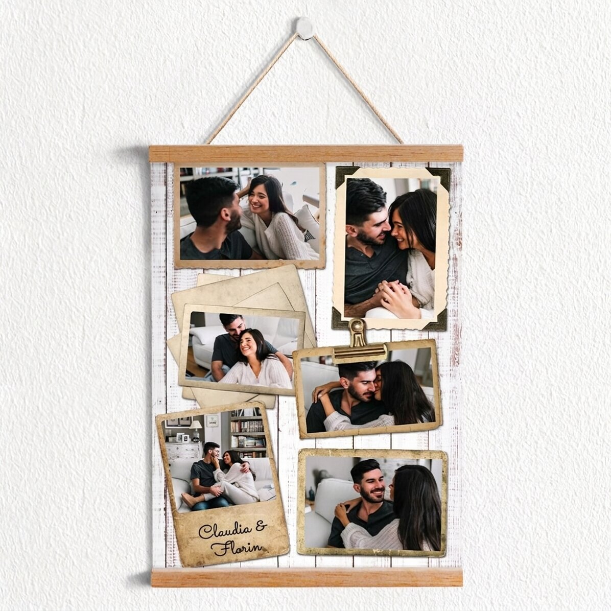Personalised poster with hangers and 6 photos in vintage design