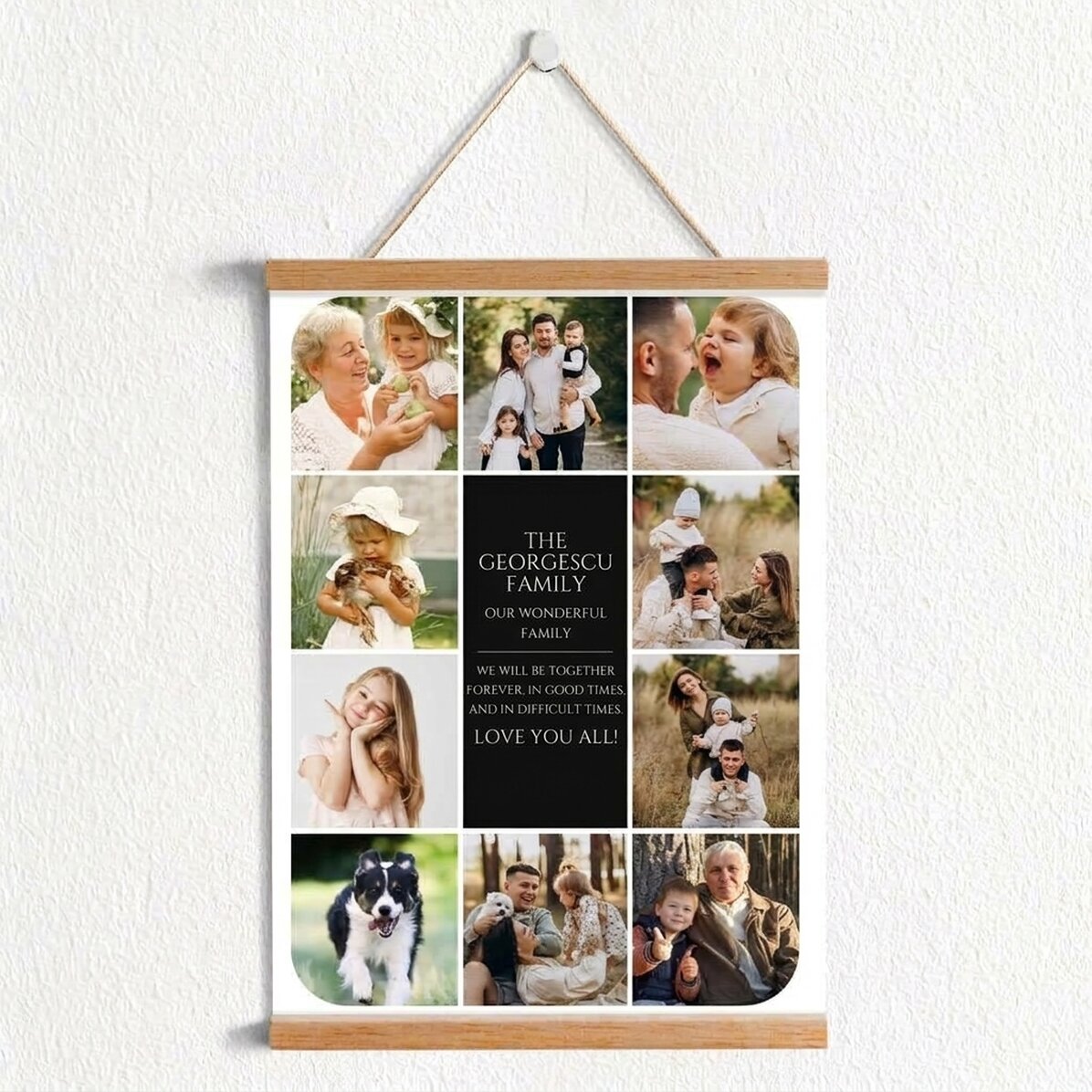 Personalised poster with hangers, text and 10 photos - Our family