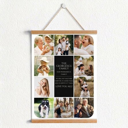 Personalised poster with hangers, text and 10 photos - Our family