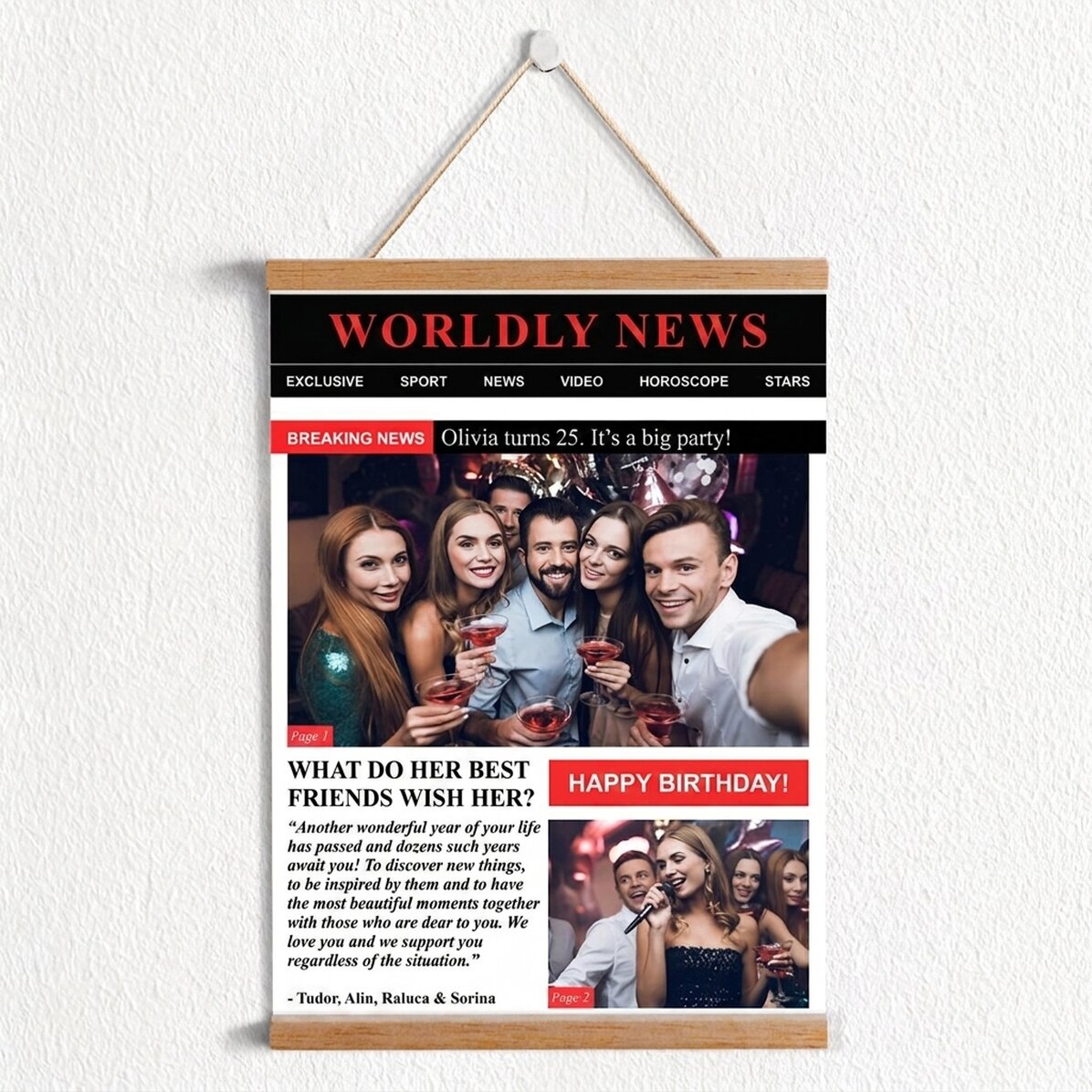 Personalised poster with hangers, photos and text - Breaking News