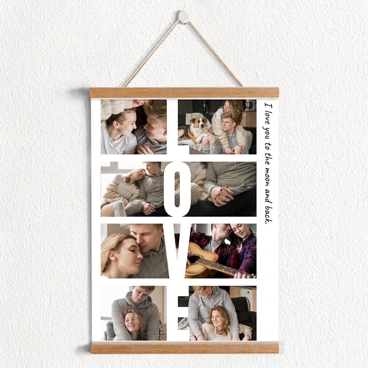 Personalised poster with hangers, text and 8 photos - LOVE