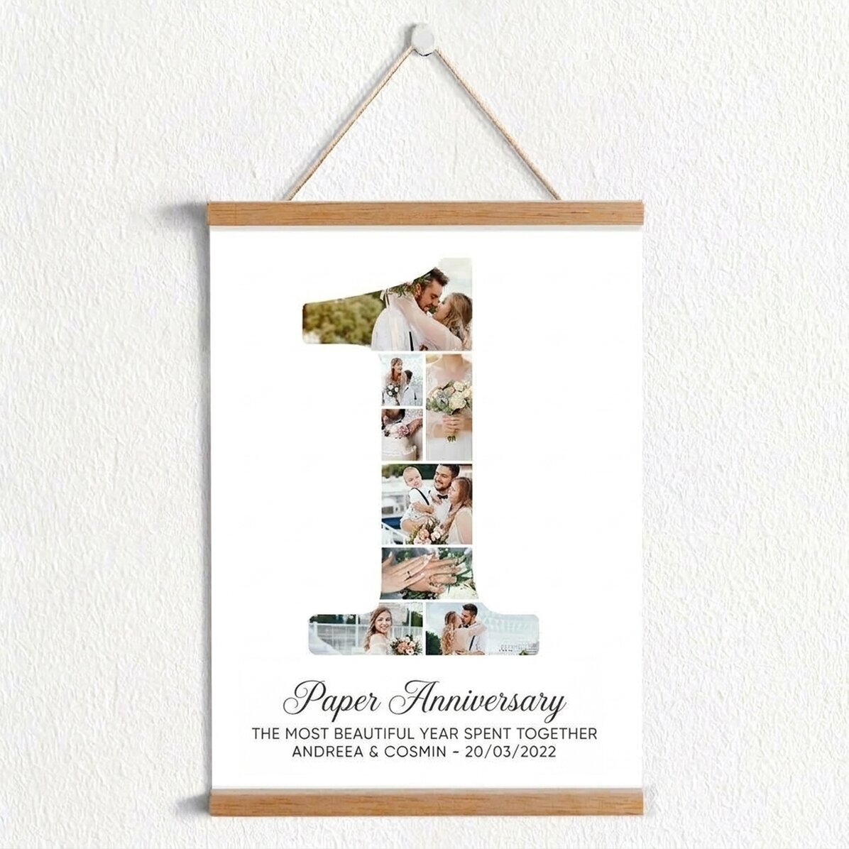Personalised poster with hooks featuring the number 1, photos and message - Relationship anniversary