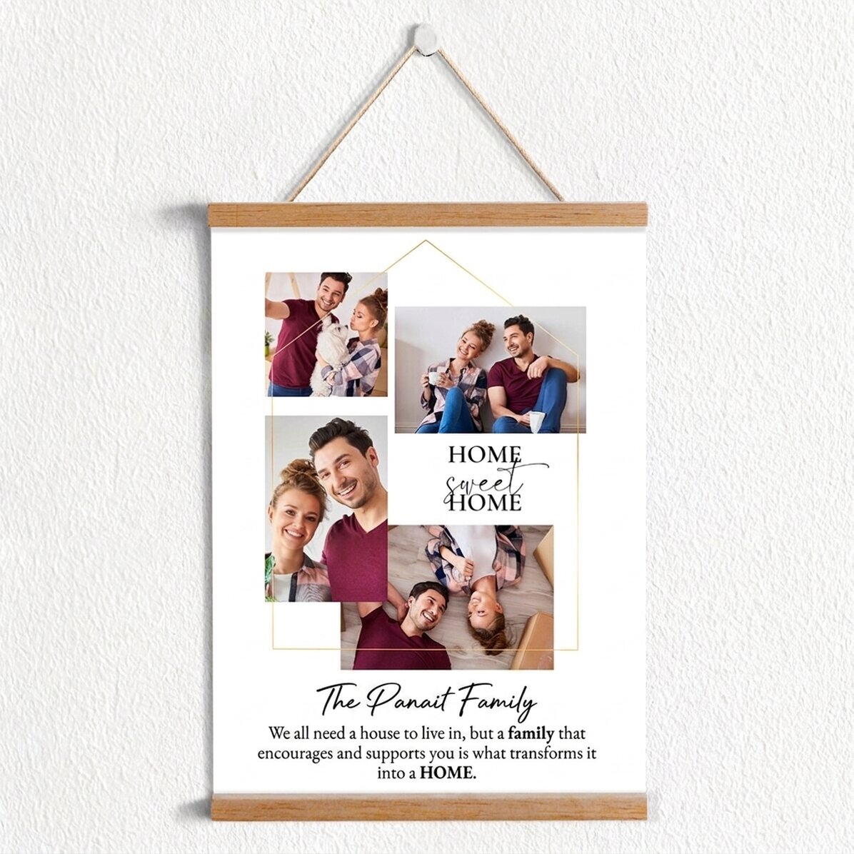 Personalised poster with 4 photos and message for the family - Home, sweet home