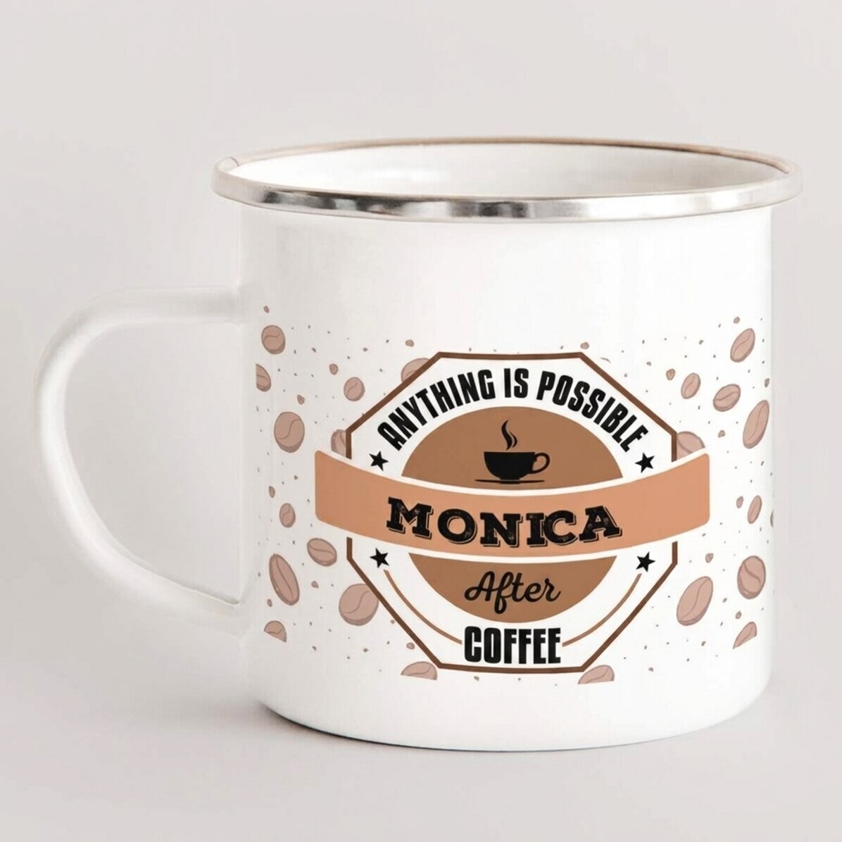 Personalised enamel metal mug with message - Anything is possible