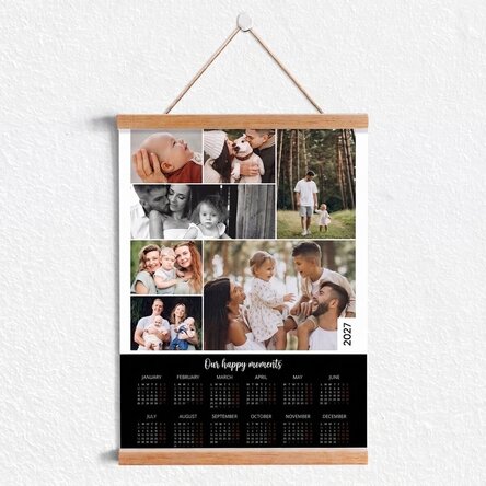 Personalised calendar poster with hangers, featuring 7 photos and text