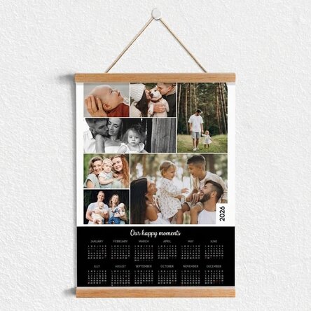 Personalised calendar poster with hangers, featuring 7 photos and text