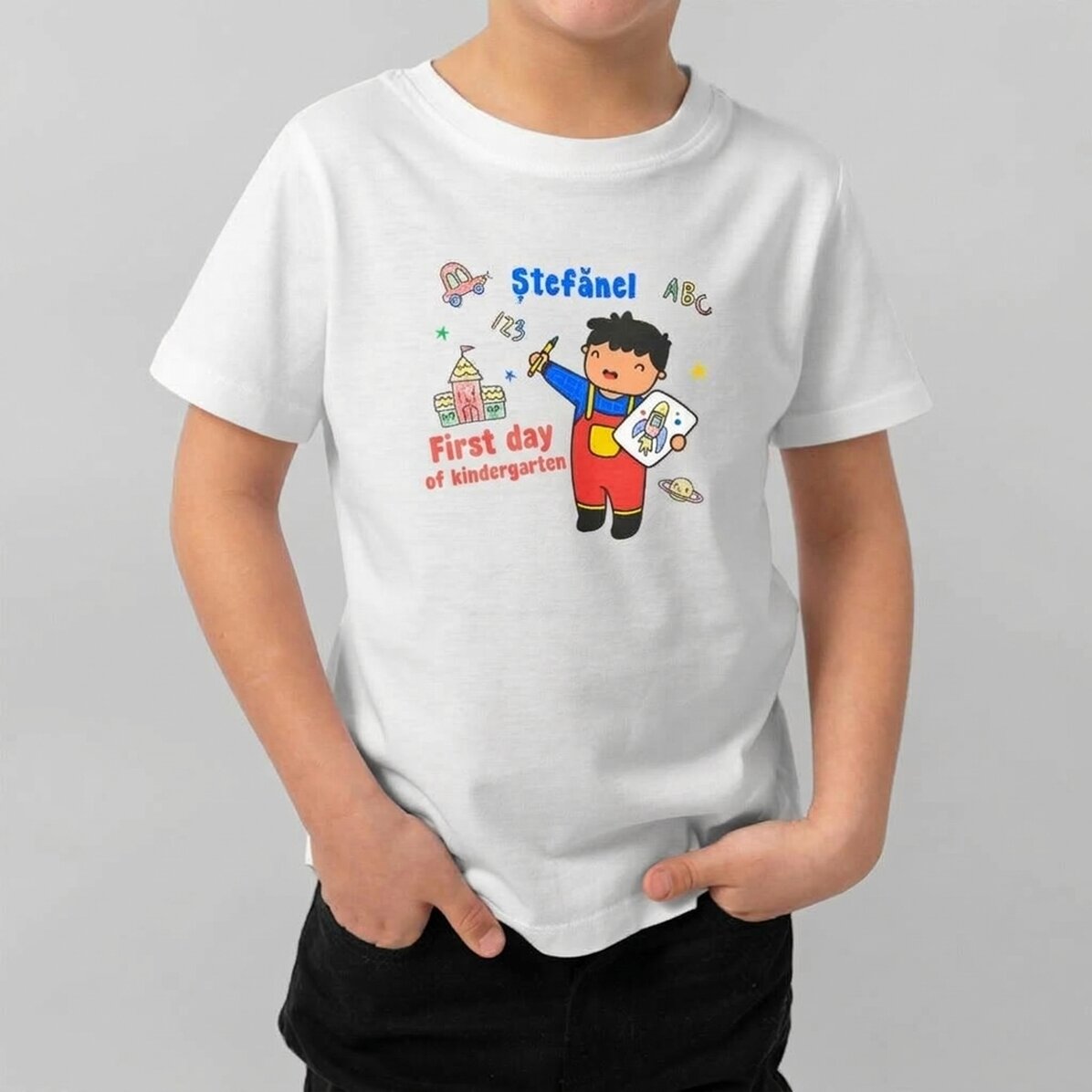 Customised cotton T-shirt for children with text - Little boy