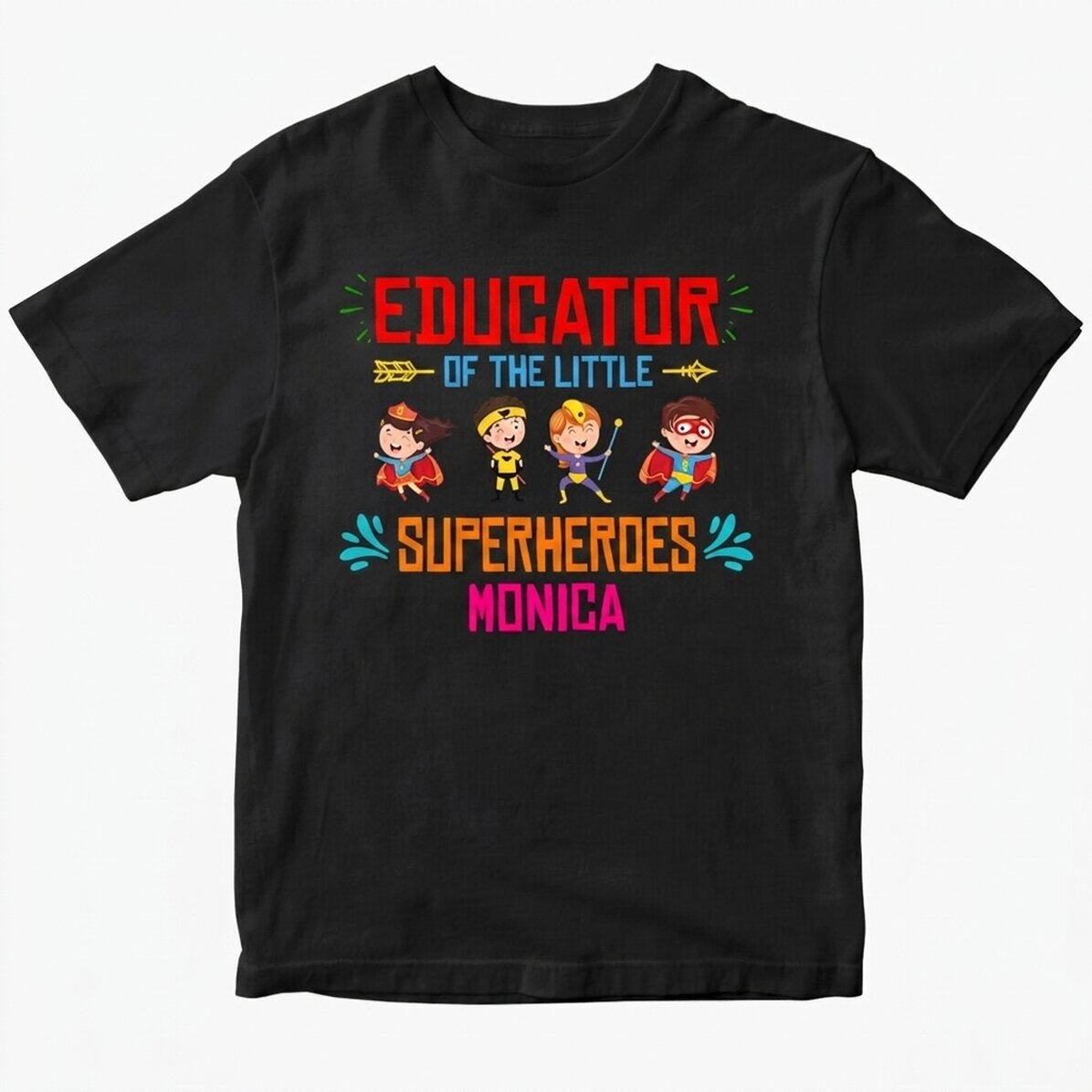Customised cotton T-shirt with text - Educator of little superheroes