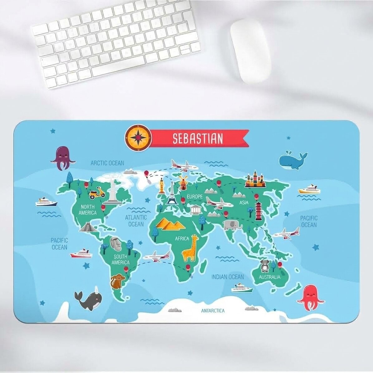 Personalised XXL mouse pad with name for children - World map