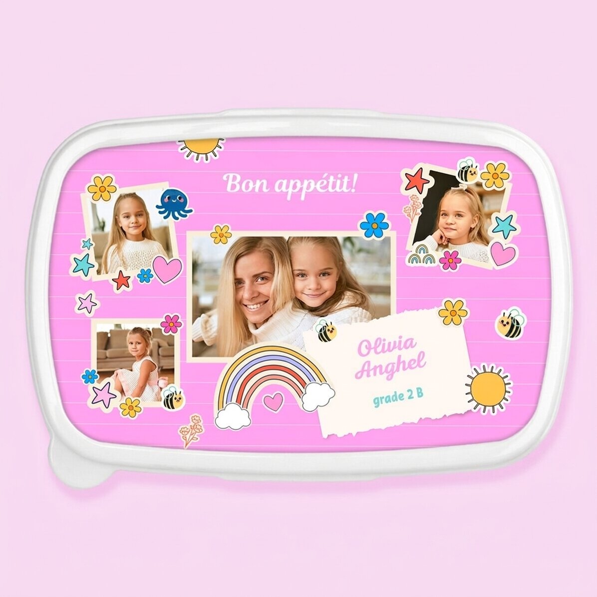 Lunch box, personalised casserole dish with photo collage and text
