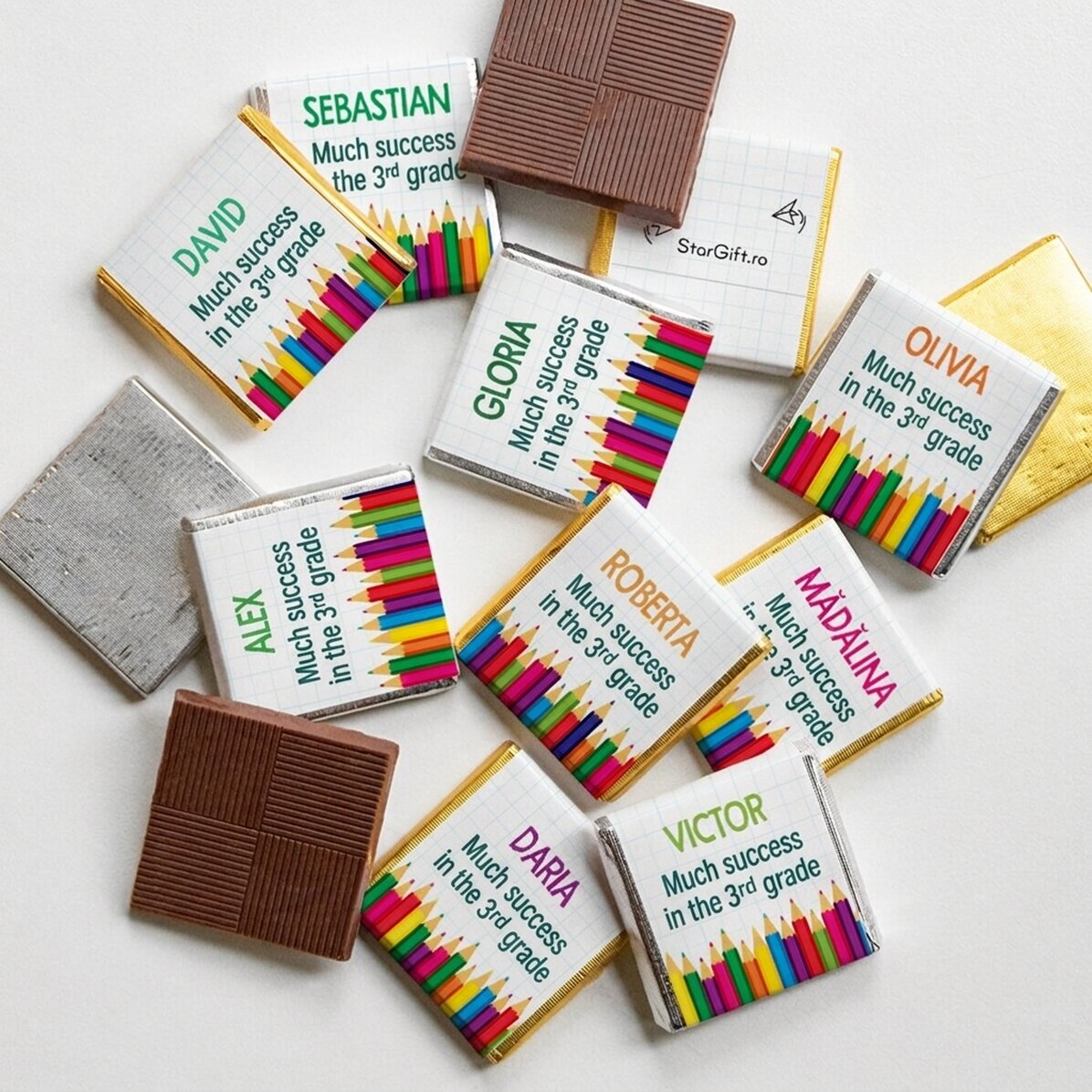 Set of 10 mini chocolates personalised with text - Back to school