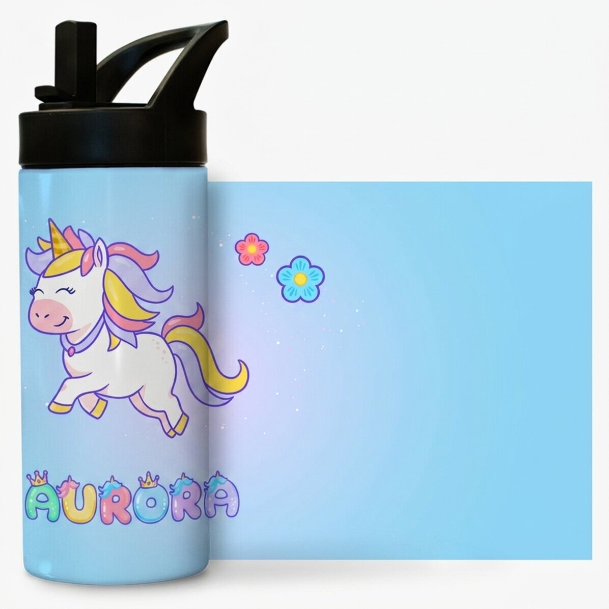 Thermos with handle and straw personalised with name - Unicorn