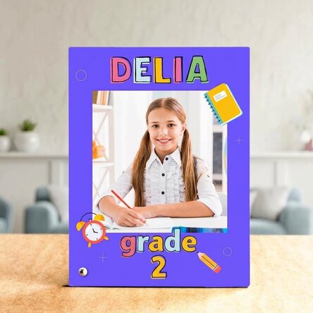 Personalised desk photo frame with a photo and text - First day of school