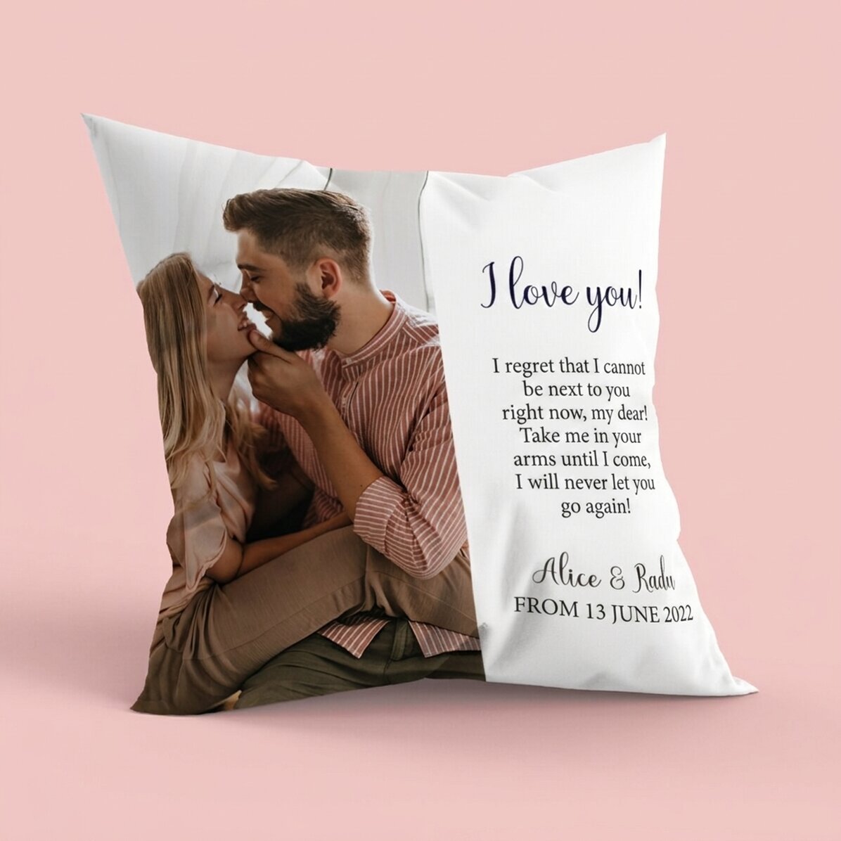 Personalised cushion with photo and message, large format