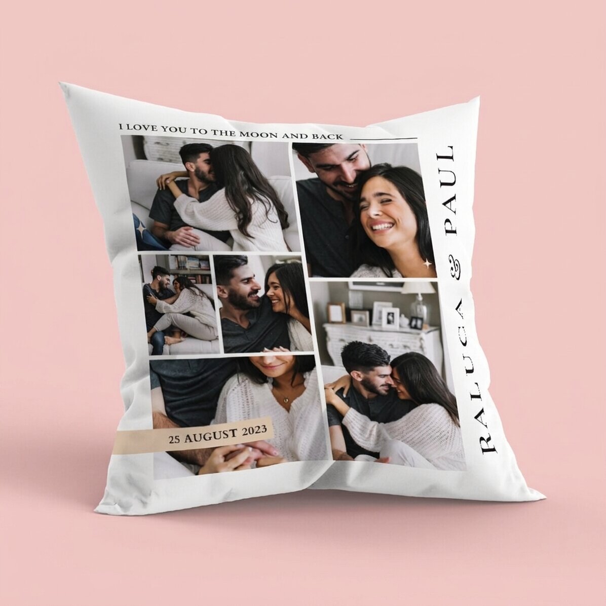 Personalised cushion with 6 photos and message, large format
