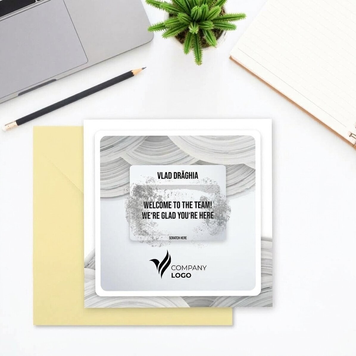 Personalised scratch card with logo and text - White Welcome