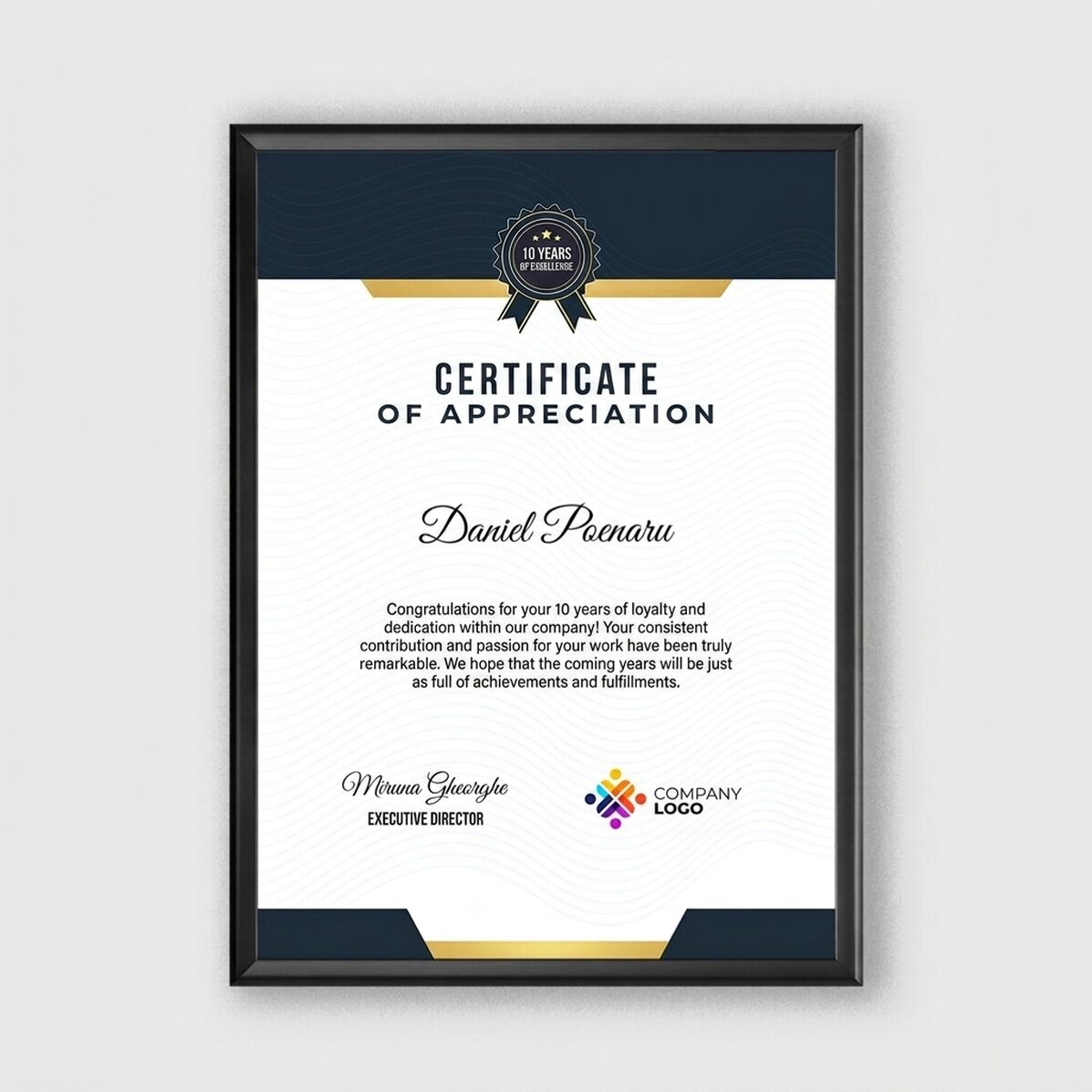 Personalised painting with logo and text - Certificate of appreciation