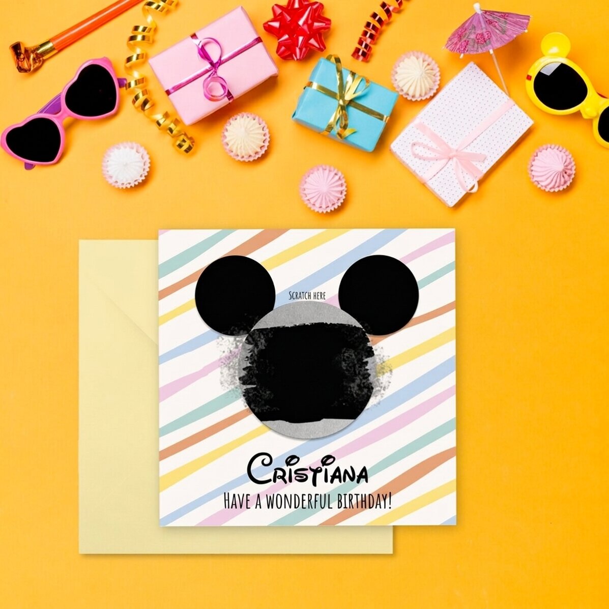 Personalised scratch card with message - Mouse ears
